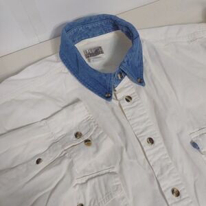 Express Rider Western Shirt Men's Long Sleeve Beige Denim‎ Collar Button Down